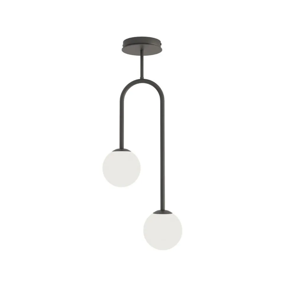 Atria plafondlamp, opaal/zwart, hoogte 76 cm, metaal, 2-lamps.