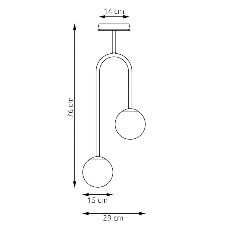 Atria plafondlamp, opaal/zwart, hoogte 76 cm, metaal, 2-lamps.