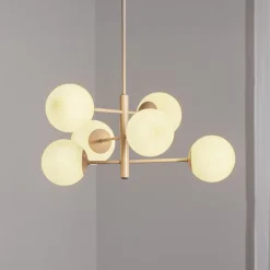 Aurora hanglamp, beige, Ø 60 cm, 6-lamps, glas, E14