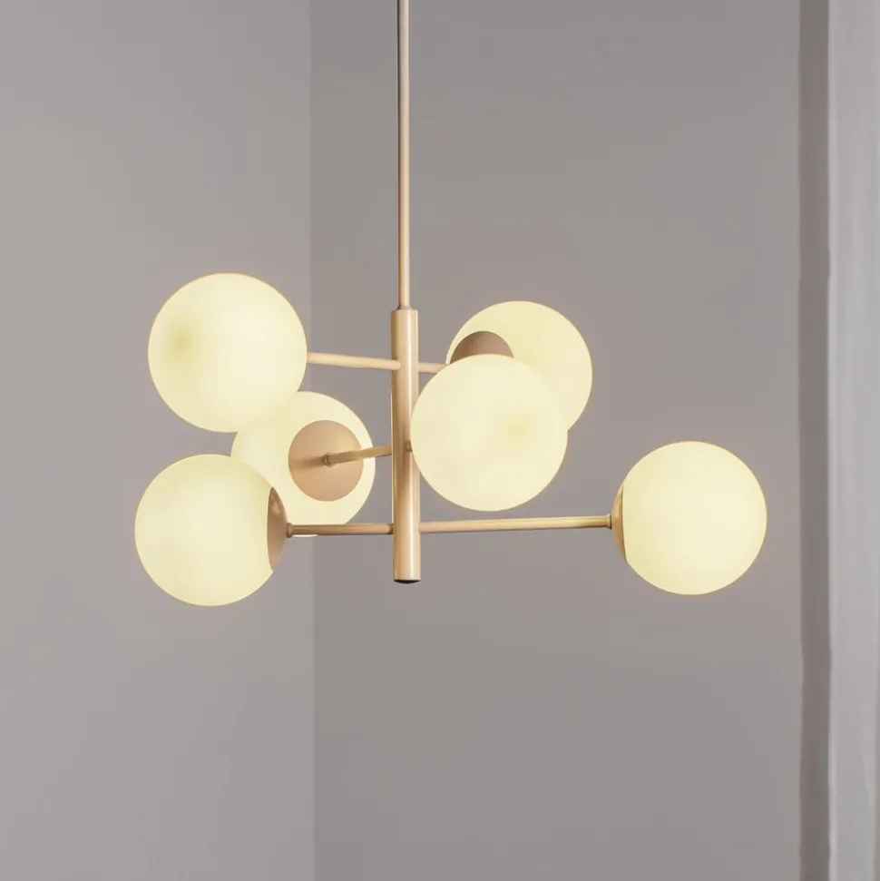 Aurora hanglamp, beige, Ø 60 cm, 6-lamps, glas, E14