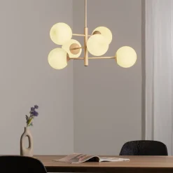 Aurora hanglamp, beige, Ø 60 cm, 6-lamps, glas, E14