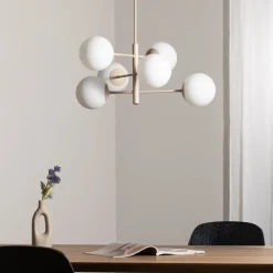 Aurora hanglamp, beige, Ø 60 cm, 6-lamps, glas, E14