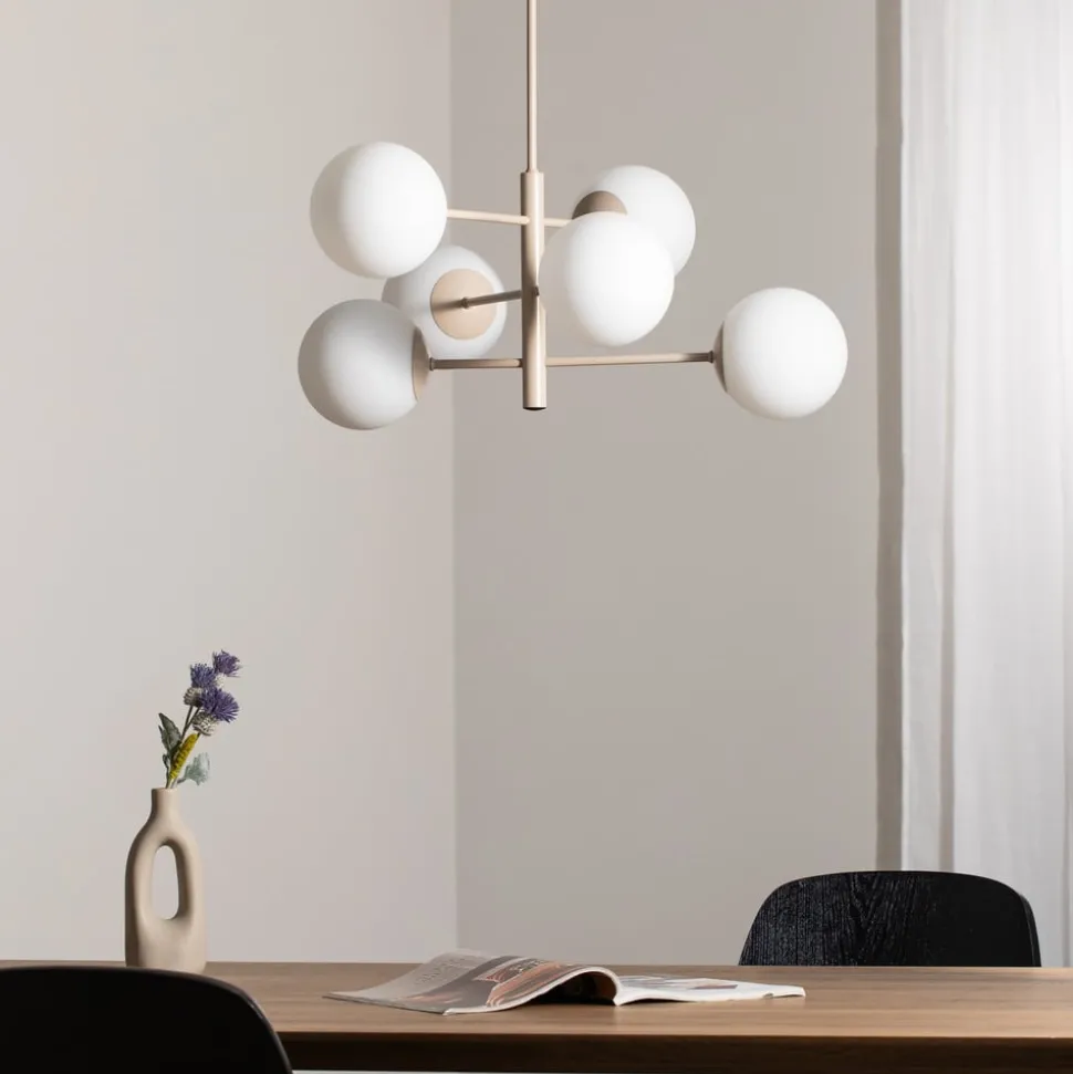 Aurora hanglamp, beige, Ø 60 cm, 6-lamps, glas, E14