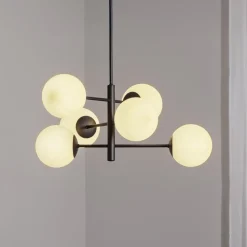 Aurora hanglamp, zwart, Ø 60 cm, 6-lamps, glas, E14
