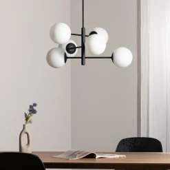 Aurora hanglamp, zwart, Ø 60 cm, 6-lamps, glas, E14