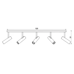Axion plafondlamp, 5-lamps, titaniumkleurig, langwerpig, staal