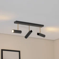 Axion plafondlamp, 3-lamps, zwart/goud, lang, staal