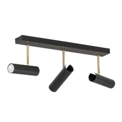 Axion plafondlamp, 3-lamps, zwart/goud, lang, staal