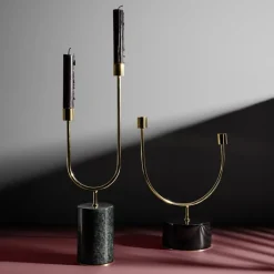 AYTM Grasil kandelaar, goud/groen, breedte 13 cm, marmer