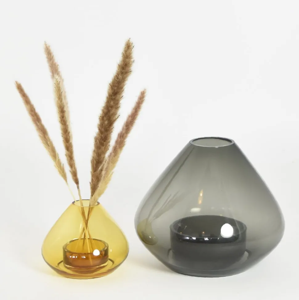 AYTM Lantaarn Uno, vaas, barnsteen, Ø 14 cm, hoogte 11 cm, glas