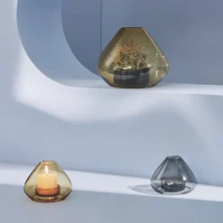 AYTM Lantaarn Uno, vaas, barnsteen, Ø 14 cm, hoogte 11 cm, glas