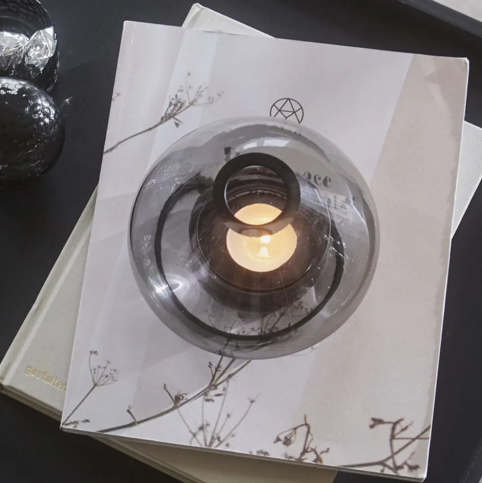 AYTM Lantaarn Uno, vaas, rookgrijs, Ø 14 cm, hoogte 11 cm, glas