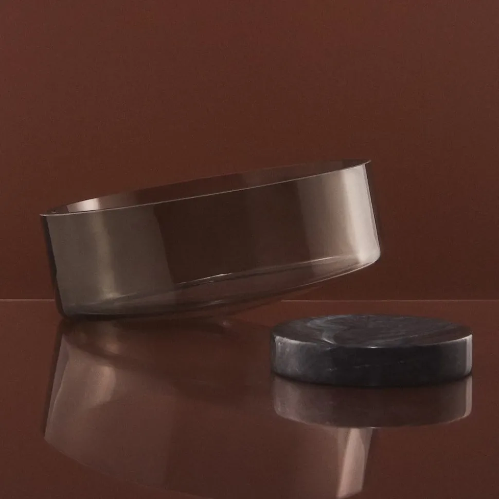 AYTM Volvi kom, rookgrijs, Ø 25 cm, glas, voet, marmer