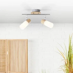 Babsan plafondspot, lengte 27,5 cm, licht hout, 2-lamps.