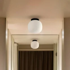 Badkamer plafondlamp Amelia, zwart/opaal, glas, Ø 21,5 cm