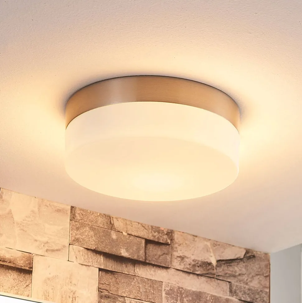 Badkamer plafondlamp Amilia, Ø 18 cm, E27, nikkel, glas