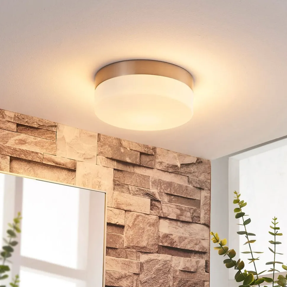 Badkamer plafondlamp Amilia, Ø 18 cm, E27, nikkel, glas