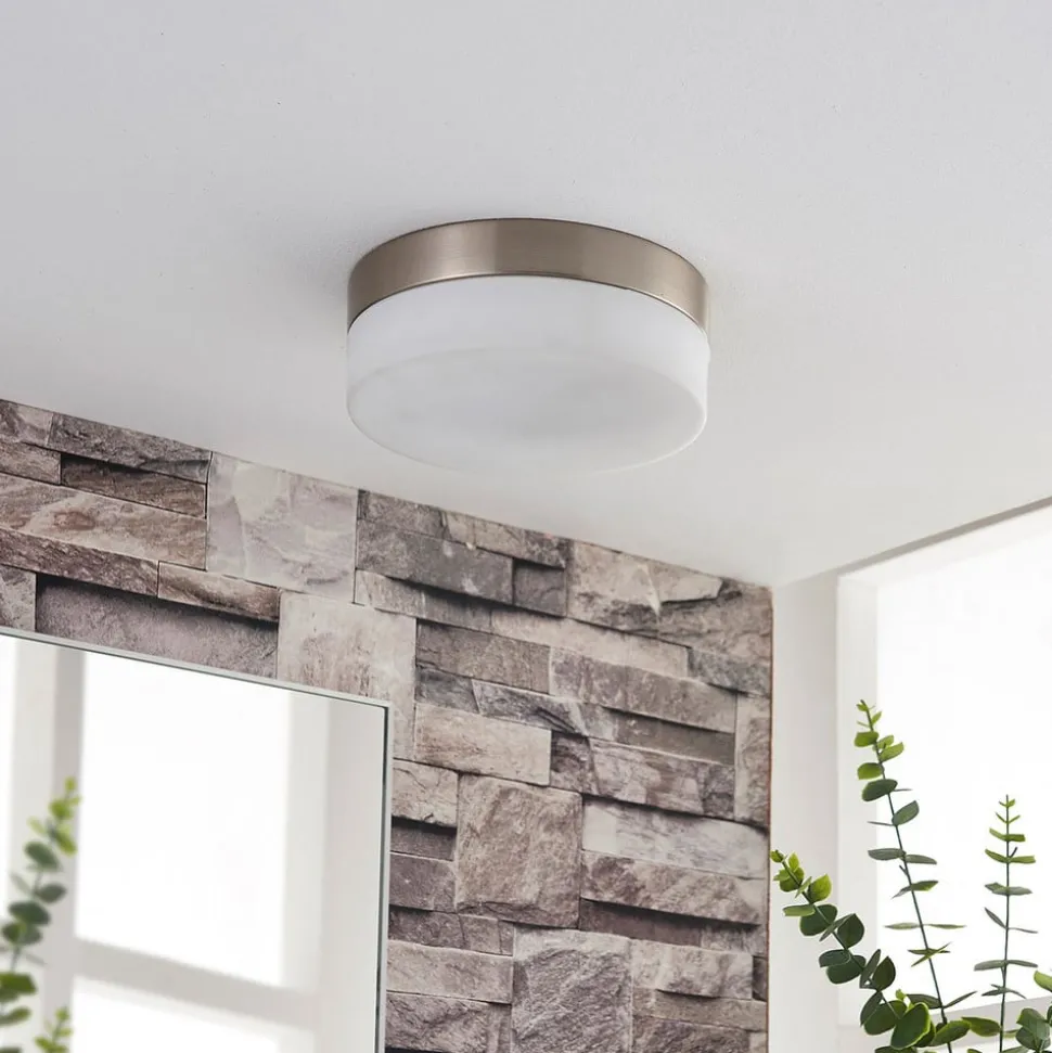 Badkamer plafondlamp Amilia, Ø 18 cm, E27, nikkel, glas