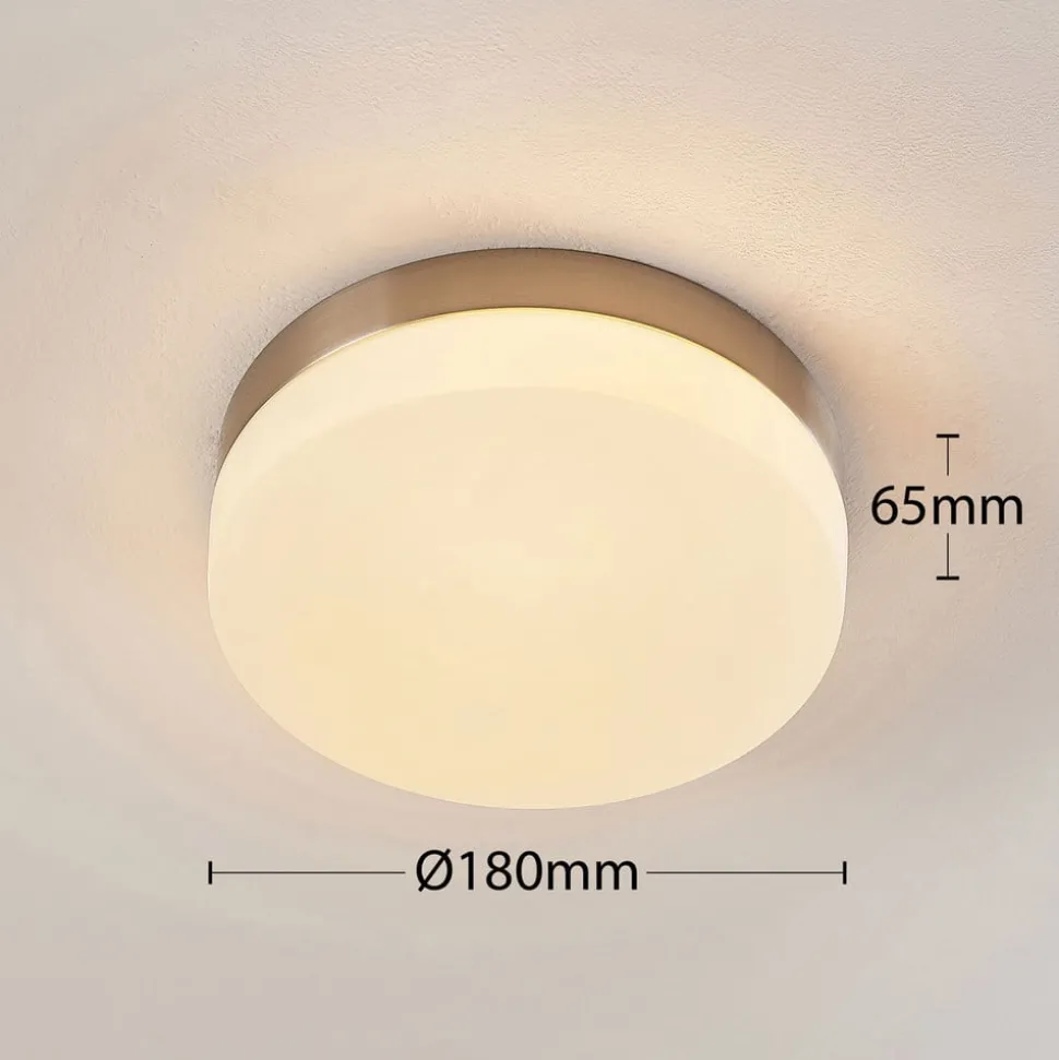 Badkamer plafondlamp Amilia, Ø 18 cm, E27, nikkel, glas