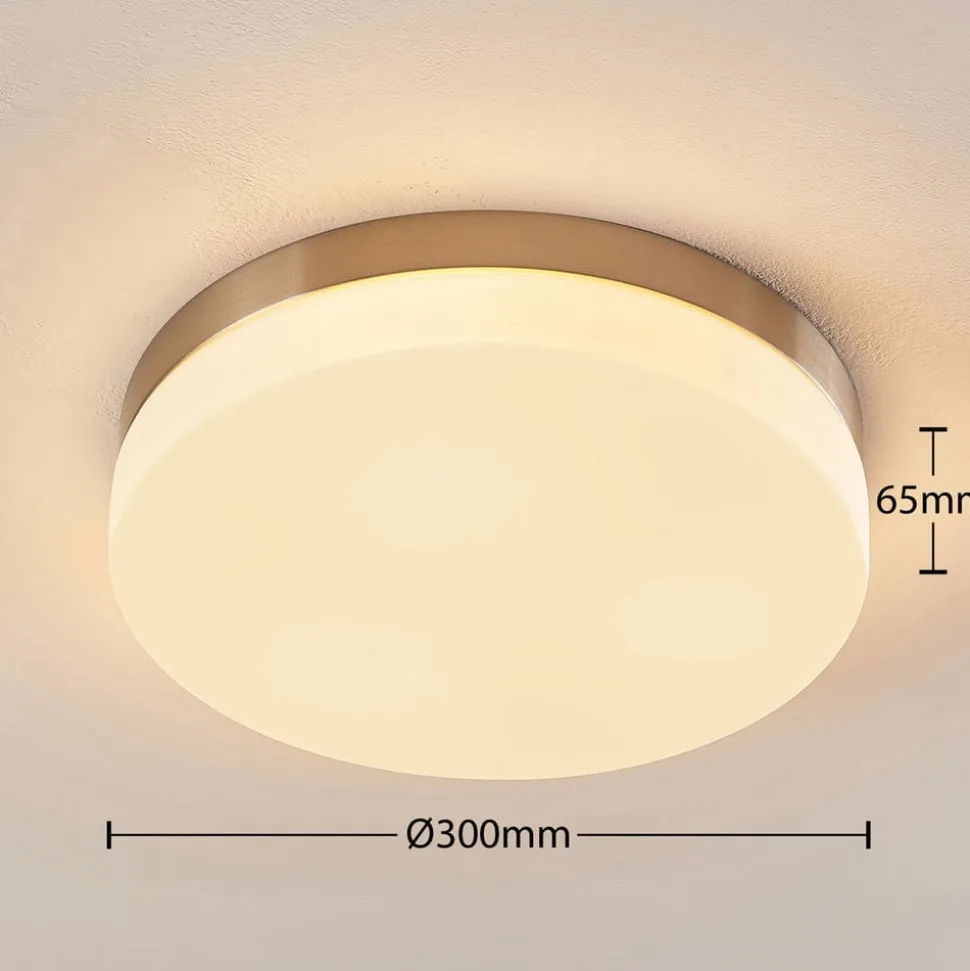 Badkamer plafondlamp Amilia, Ø 30 cm, E27, nikkel, glas