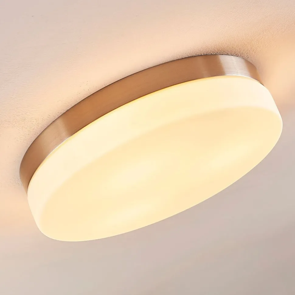 Badkamer plafondlamp Amilia, Ø 30 cm, E27, nikkel, glas