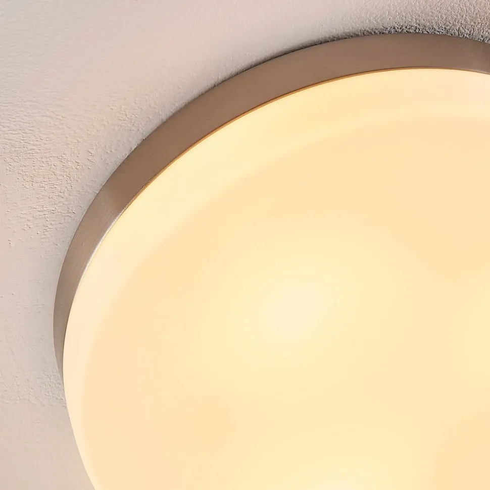 Badkamer plafondlamp Amilia, Ø 30 cm, E27, nikkel, glas