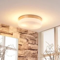 Badkamer plafondlamp Amilia, Ø 23,5 cm, E27, nikkel, glas