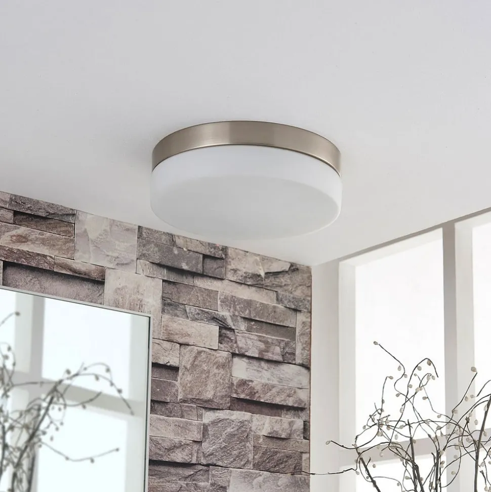 Badkamer plafondlamp Amilia, Ø 23,5 cm, E27, nikkel, glas