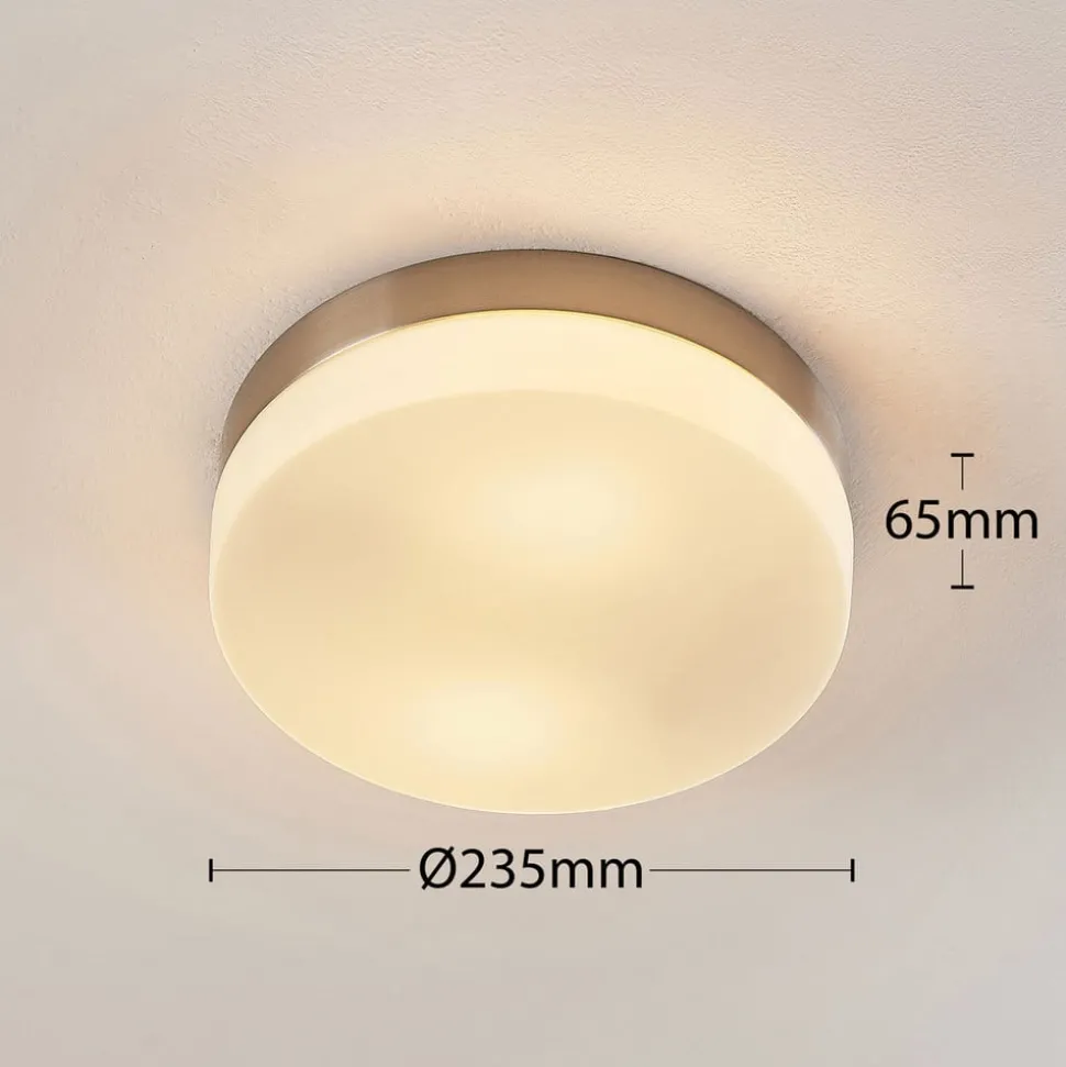 Badkamer plafondlamp Amilia, Ø 23,5 cm, E27, nikkel, glas