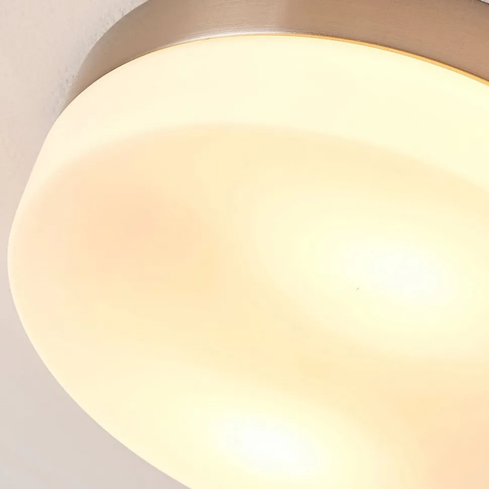 Badkamer plafondlamp Amilia, Ø 23,5 cm, E27, nikkel, glas