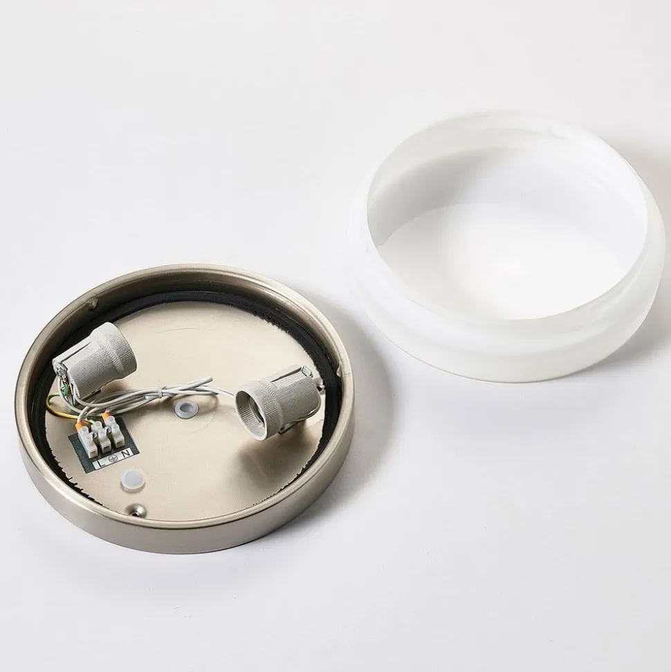 Badkamer plafondlamp Amilia, Ø 23,5 cm, E27, nikkel, glas