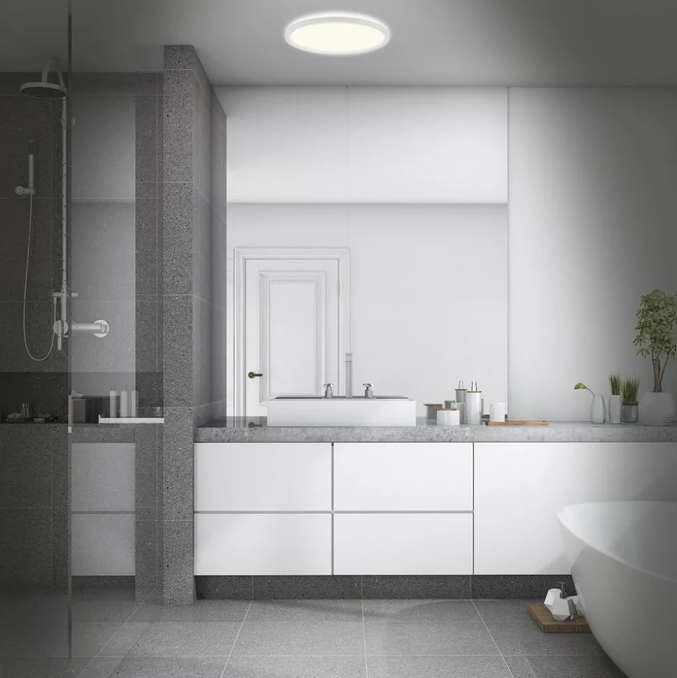 Badkamer plafondlamp Slim Drip, wit, Ø 42 cm