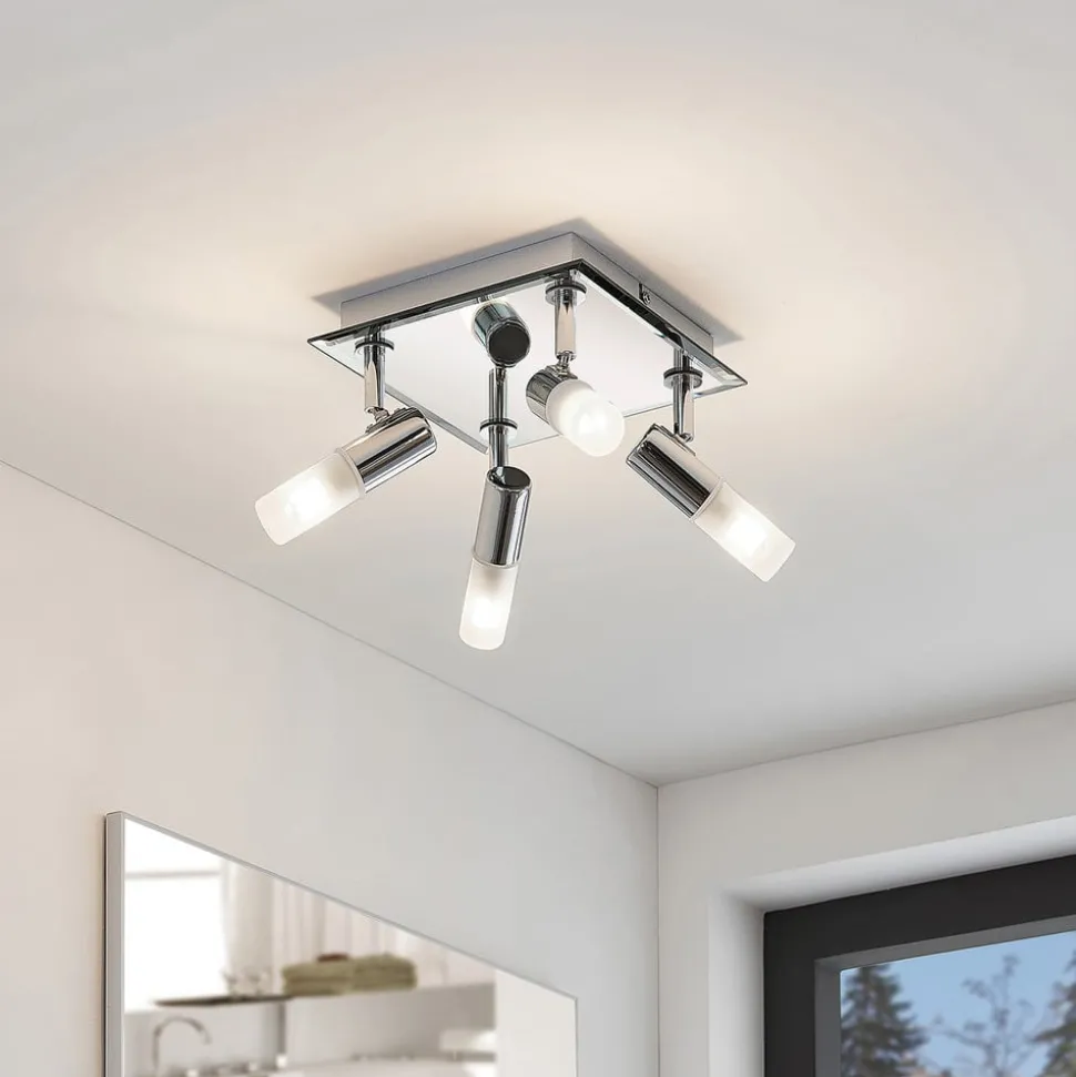 Badkamer plafondlamp Zela, 32 cm, chroom, 4-lamps, IP44