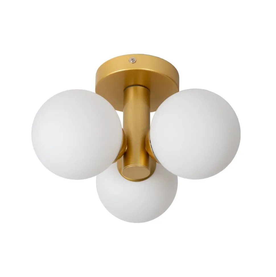 Badkamer-plafondlamp Trudy, 3-lamps mat goud/opaal