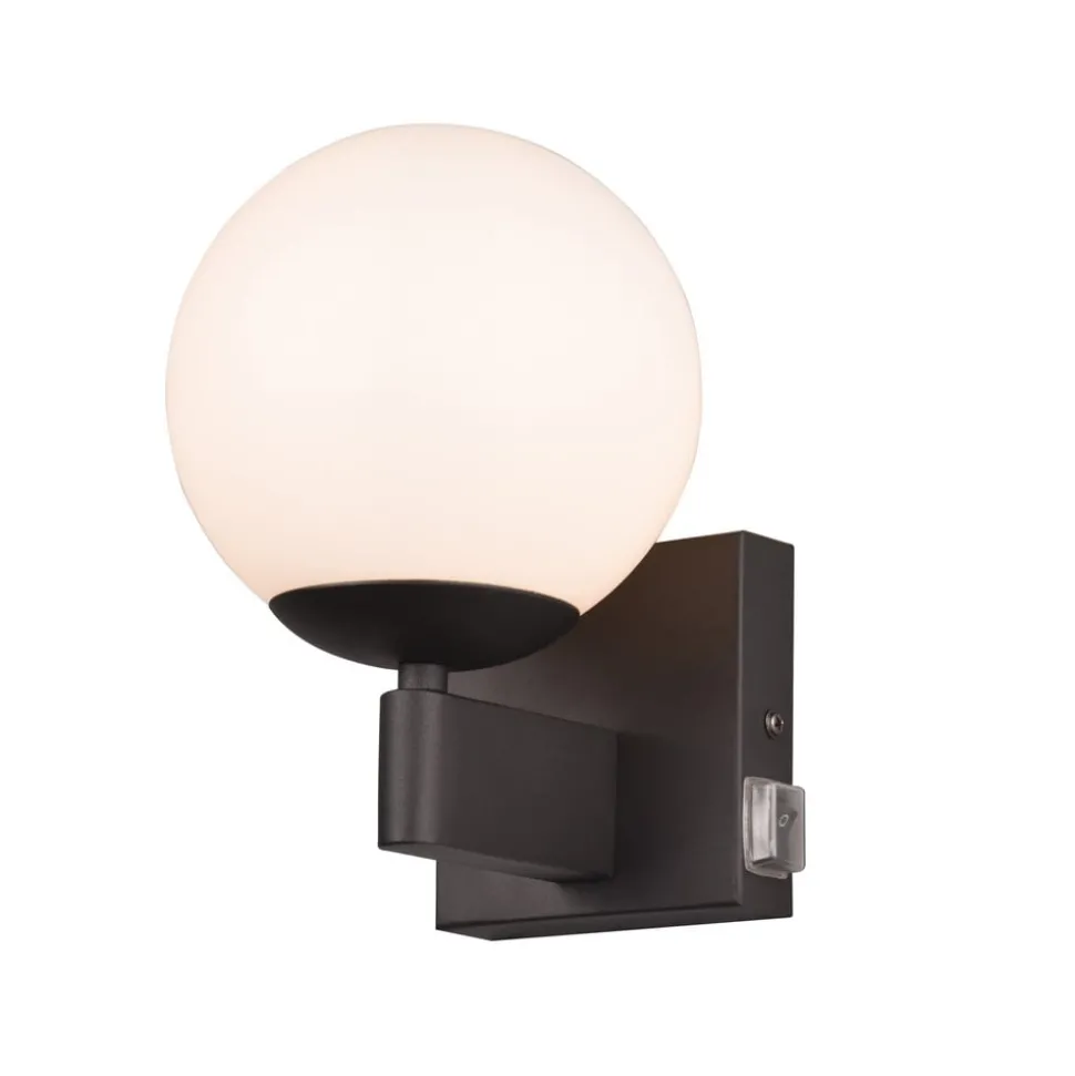 Badkamerwandlamp Kula, glazen kap, IP44, zwart