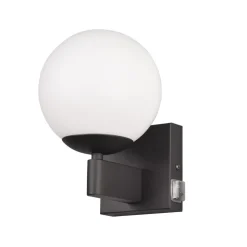 Badkamerwandlamp Kula, glazen kap, IP44, zwart