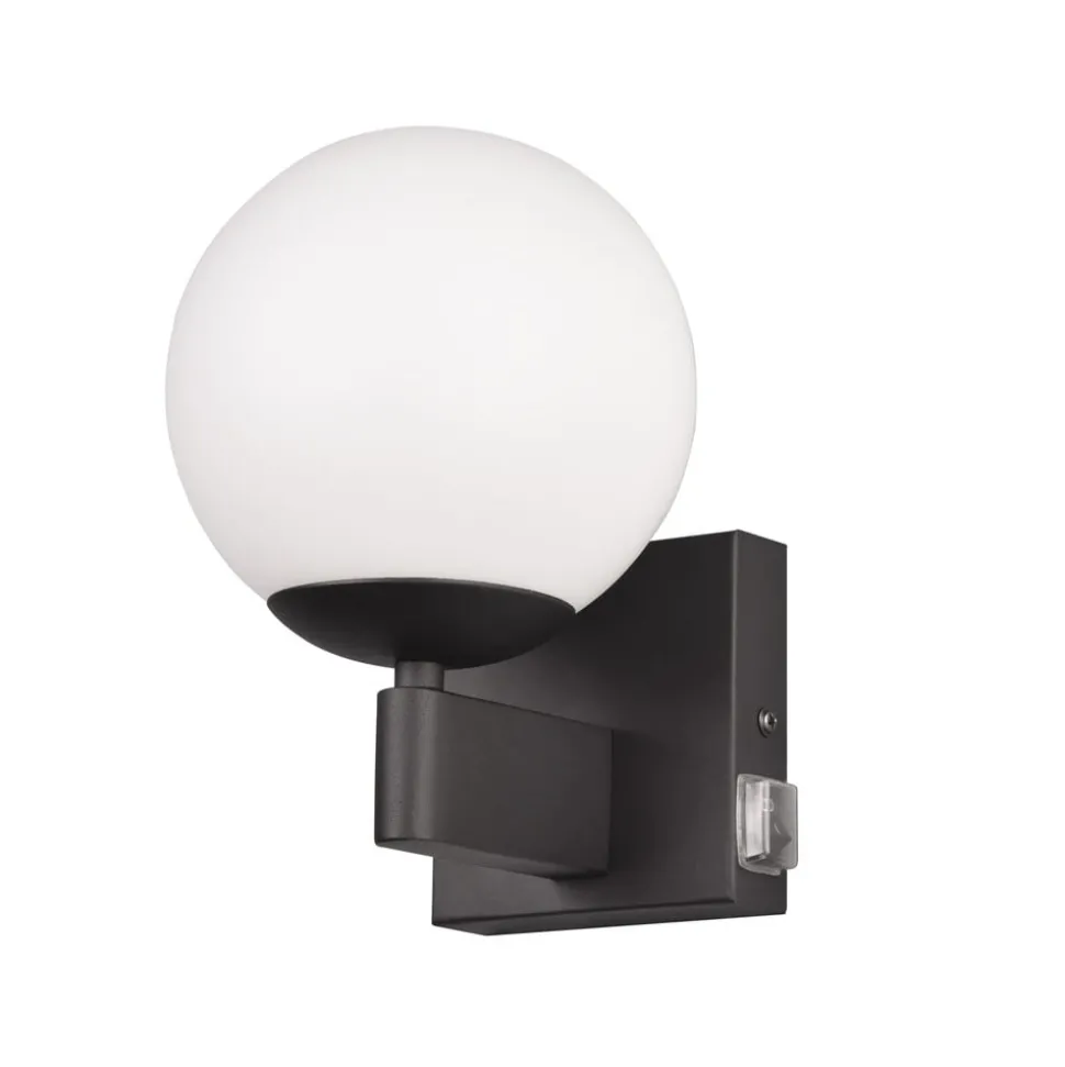 Badkamerwandlamp Kula, glazen kap, IP44, zwart