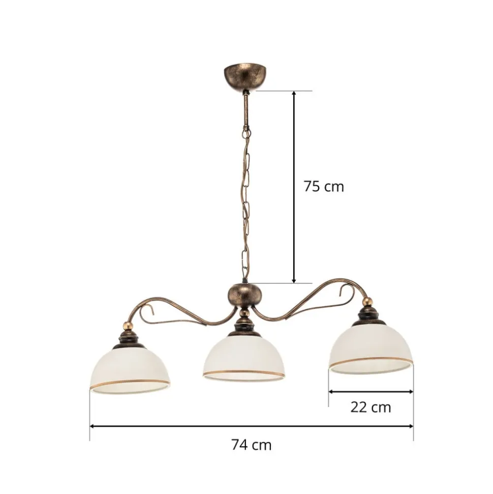 Balk hanglamp Casale, 3-lamps lengte 74cm