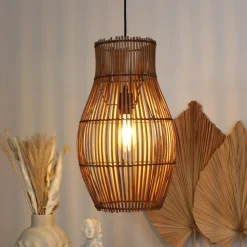 Bamboe hanglamp, bruin, hoogte 48 cm, Ø 30 cm