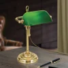 Bankierslamp Harvard, messing/groen, hoogte 32 cm