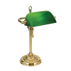 Bankierslamp Harvard, messing/groen, hoogte 32 cm