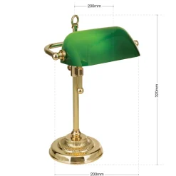 Bankierslamp Harvard, messing/groen, hoogte 32 cm