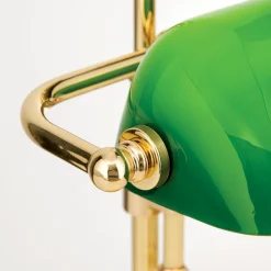 Bankierslamp Harvard, messing/groen, hoogte 32 cm