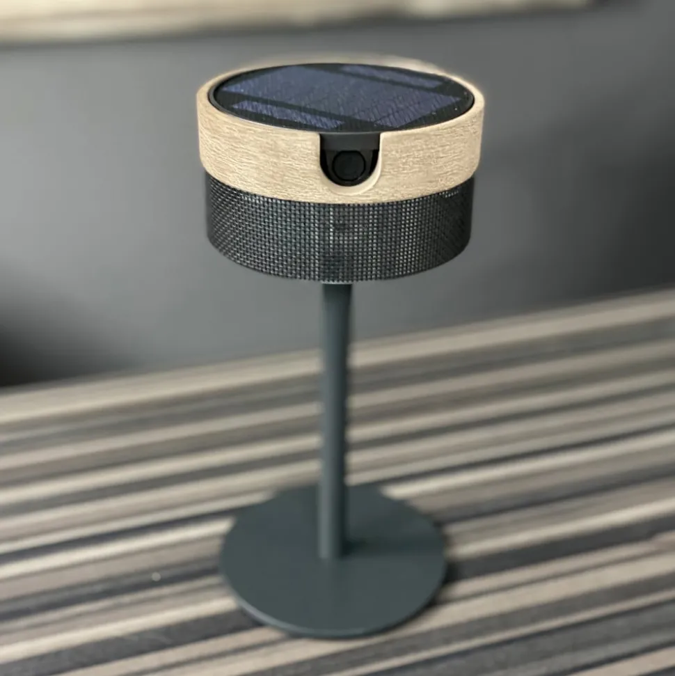 Bateak LED tafellamp op zonne-energie, zwart / teak-grijs, 2.700 K