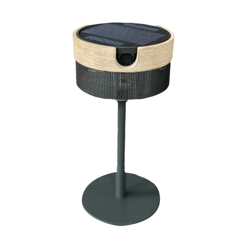 Bateak LED tafellamp op zonne-energie, zwart / teak-grijs, 2.700 K