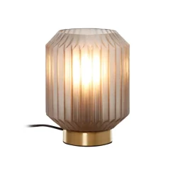 Beacon tafellamp Clancy, rookgrijze glazen kap, hoogte 17 cm