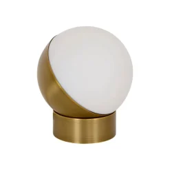 Beacon tafellamp Mikoh, antiek messingkleurig metaal, glas