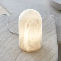 Beacon tafellamp Panton, wit albast steen, hoogte 17,5 cm