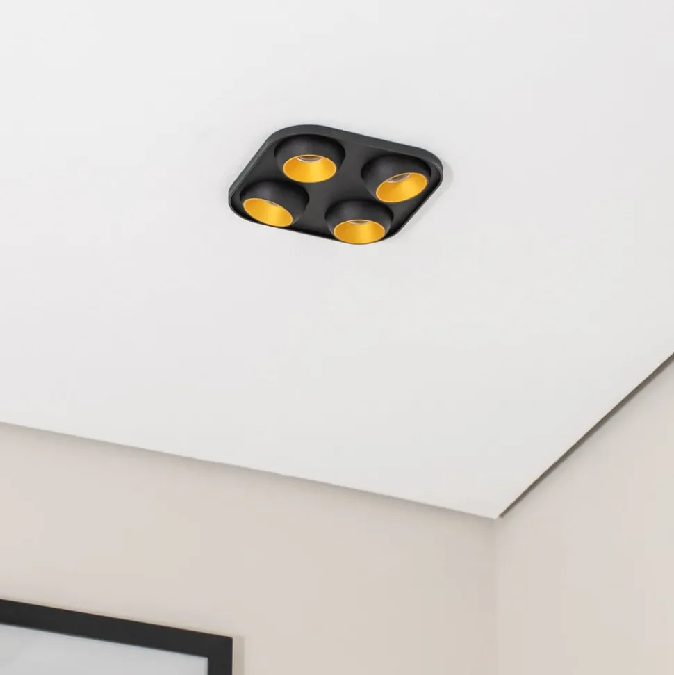 Bega LED inbouwspot Studio Line zwart/messing, 4-lamps.