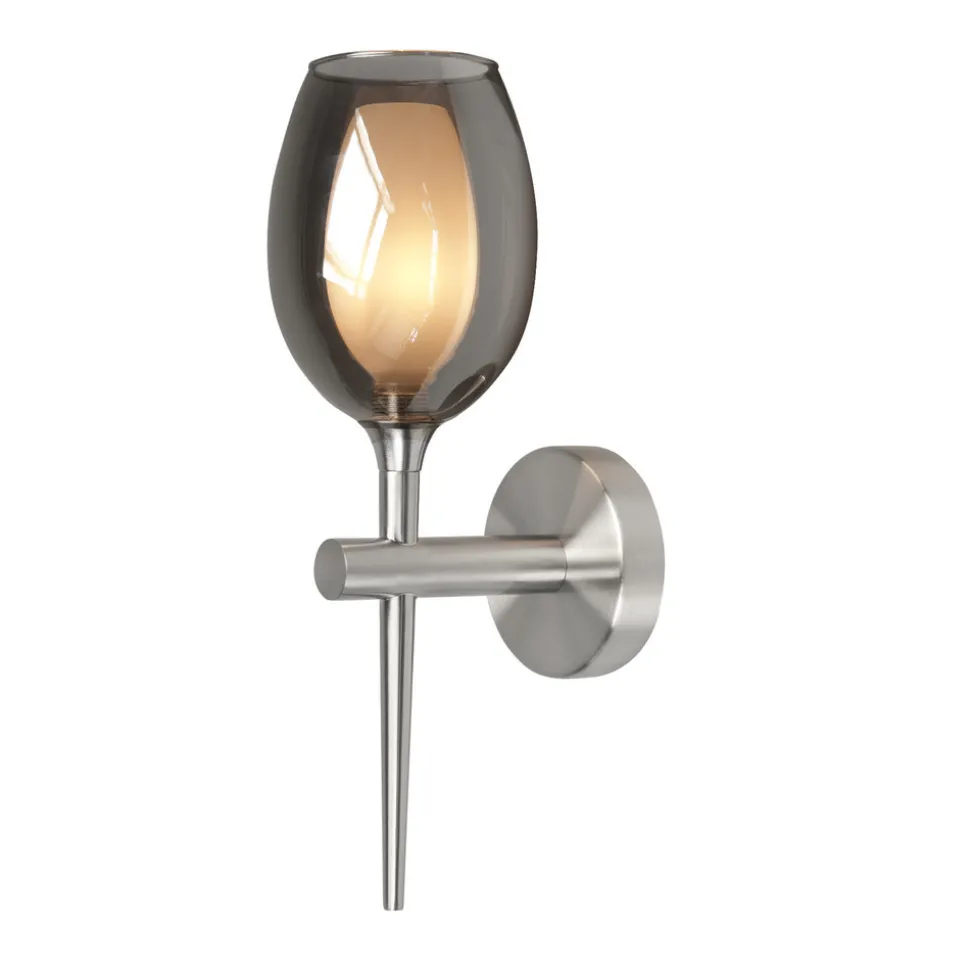 Belle wandlamp, rookgrijs/nikkel, hoogte 39 cm, glas